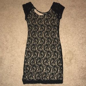 Black lace body con dress